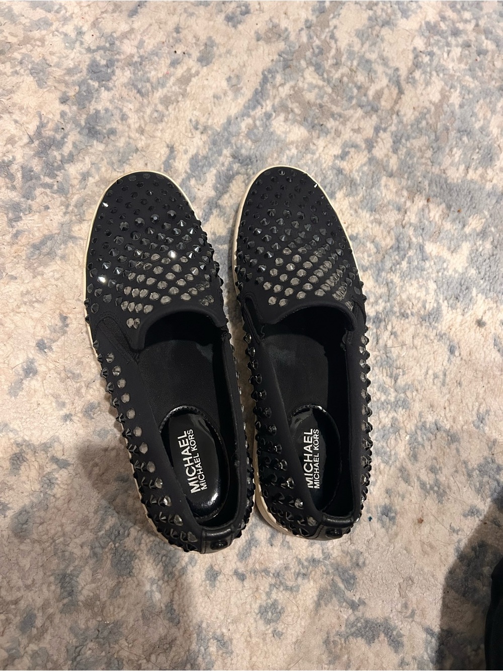 MICHAEL Michael Kors Black Studded Slip-On Sneakers with Silver Accents